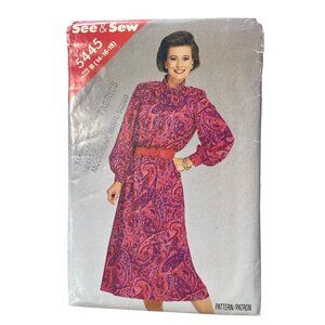 80s Butterick See & Sew Misses Dress Vintage Sewing Pattern Size B 14-16-18 CUT